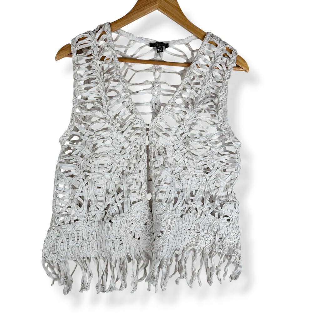 Womens Fringe Open Knit Cardigan Top Womens Size S‎ M Crochet Festival Hippie